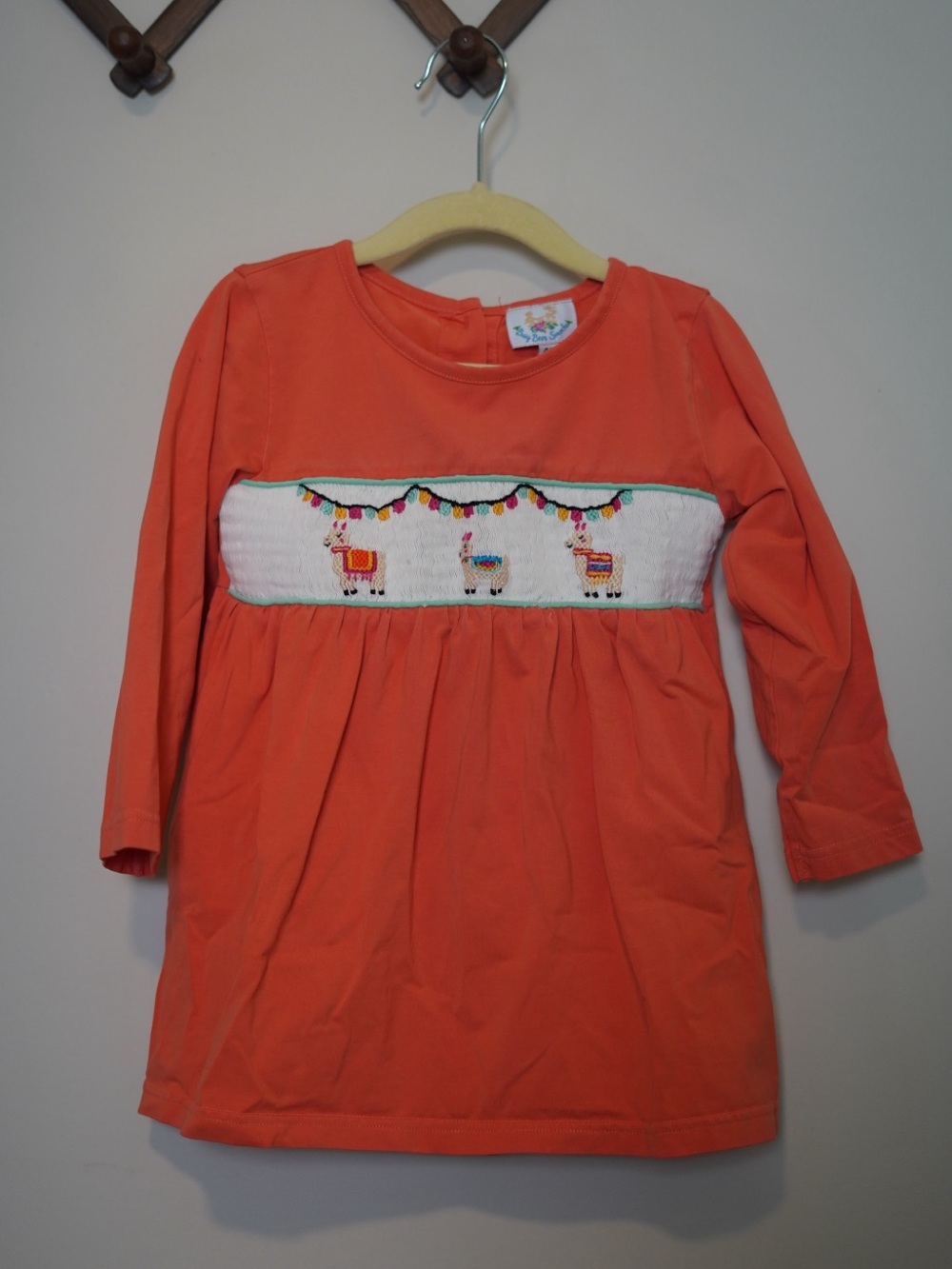 Coral Girls' Long-Sleeve Smocked Tunic with Llama Embroidery